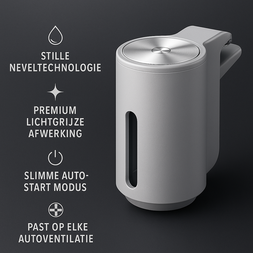 Draagbare Mini USB Geur­diffuser 10ml – Voor Auto, Thuis & Kantoor (Grijs)
